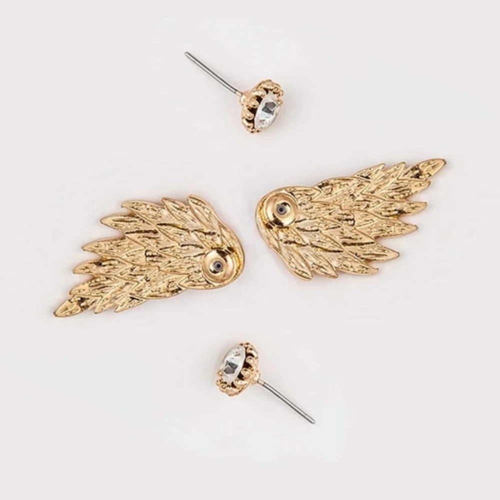 3/$30 Gold Angel Wing & Rhinestone Earrings - Picture 2 of 4